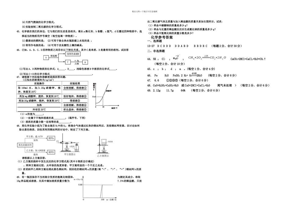 九年级化学中考模拟试卷附答案_第2页
