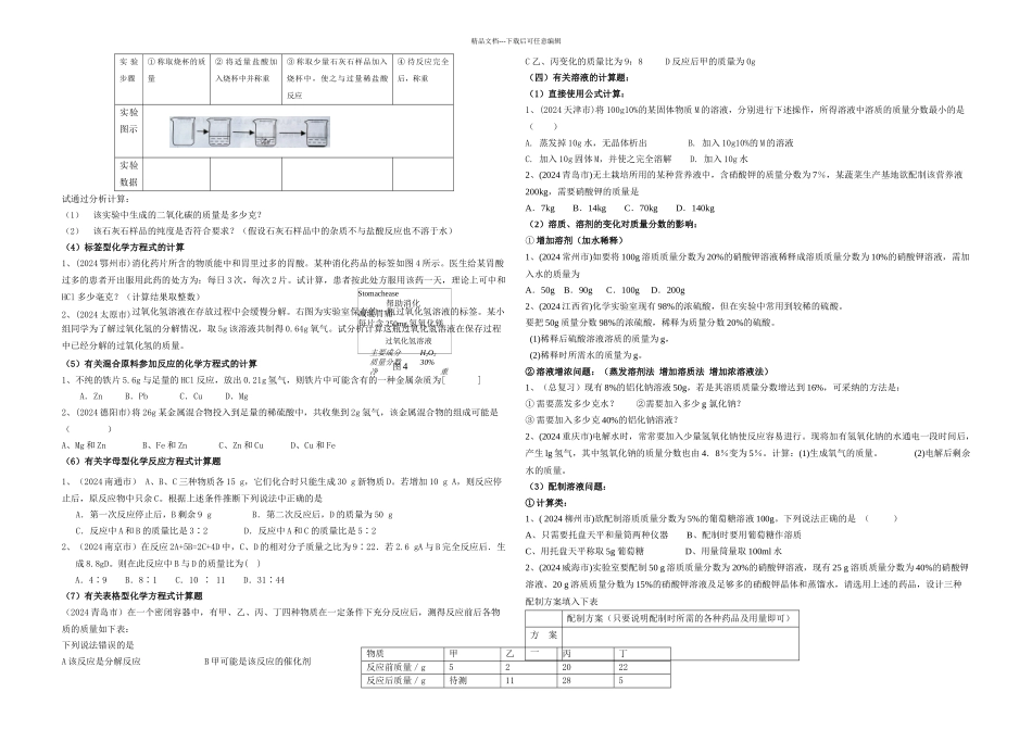 九年级化学中考计算题分类归纳_第2页