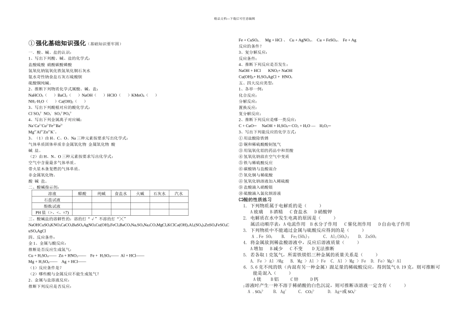 九年级化学酸碱盐和金属等各项强化练习_第1页