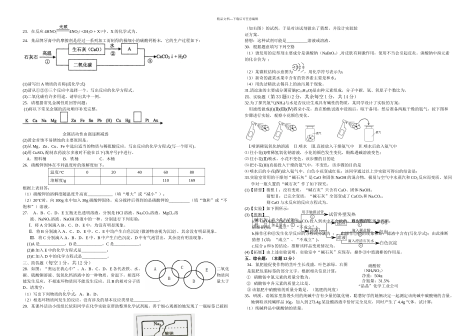 九年级化学毕业会考高仿真模拟试题_第2页