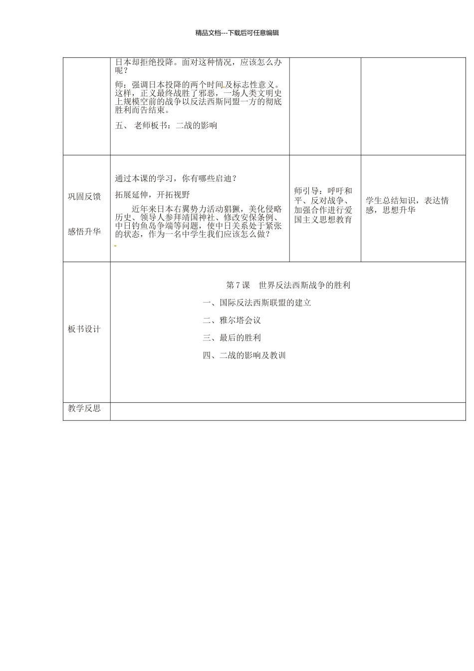 九年级历史下册-7-世界反法西斯战争的胜利教学设计-新人教版_第3页