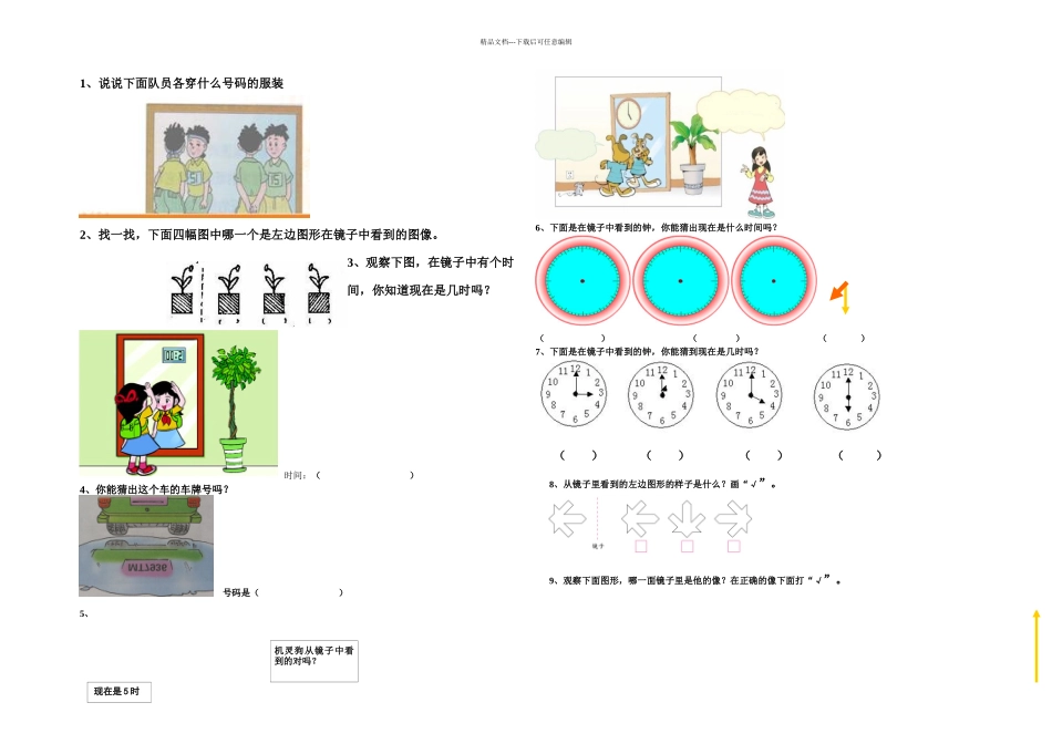 二年级奥数复习题镜子中的数学_第1页