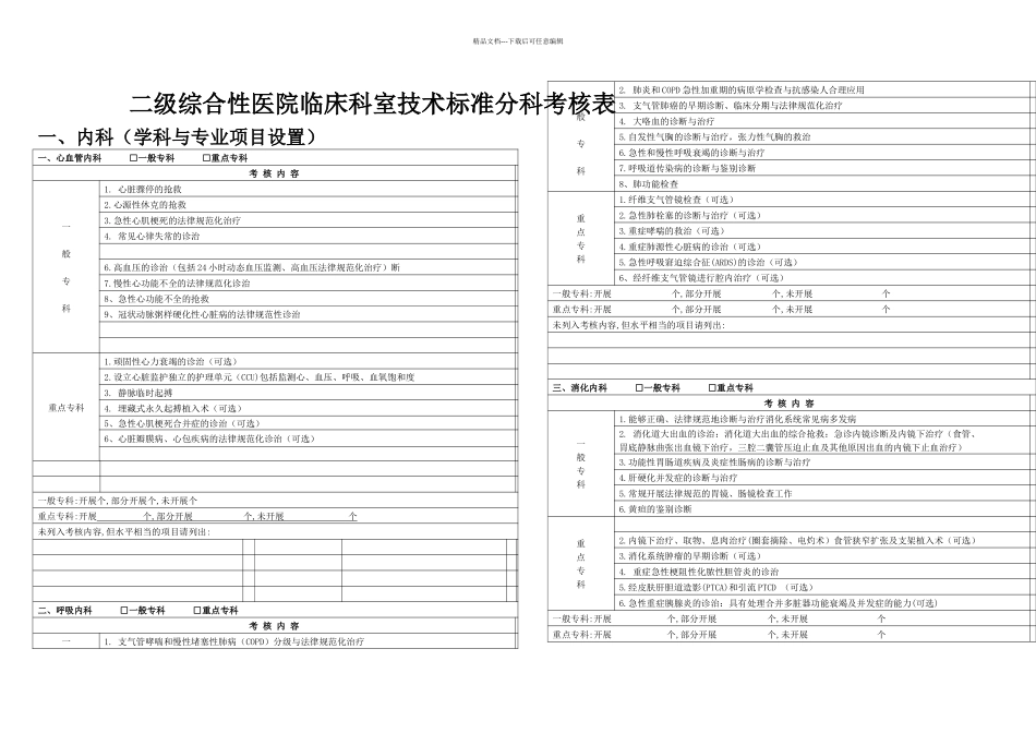 二级综合医院临床科室技术标准分科项目考核_第1页