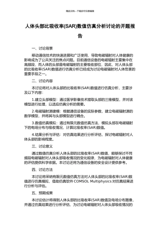 人体头部比吸收率数值仿真分析研究的开题报告