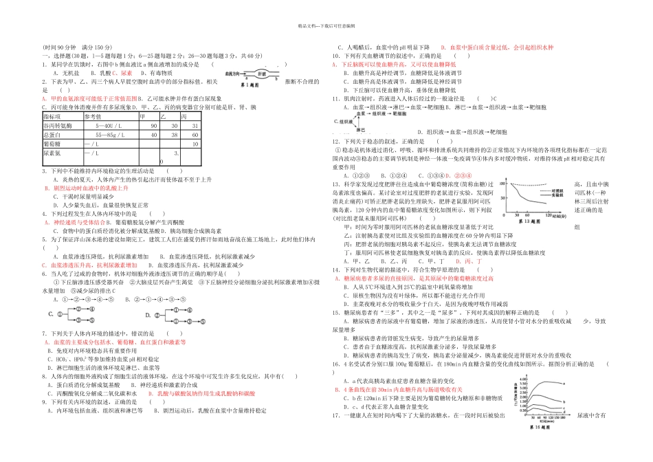 人体的内环境与自稳态章测试卷_第1页