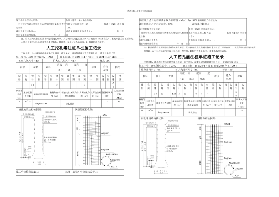 人工挖孔灌注桩单桩施工记录_第2页