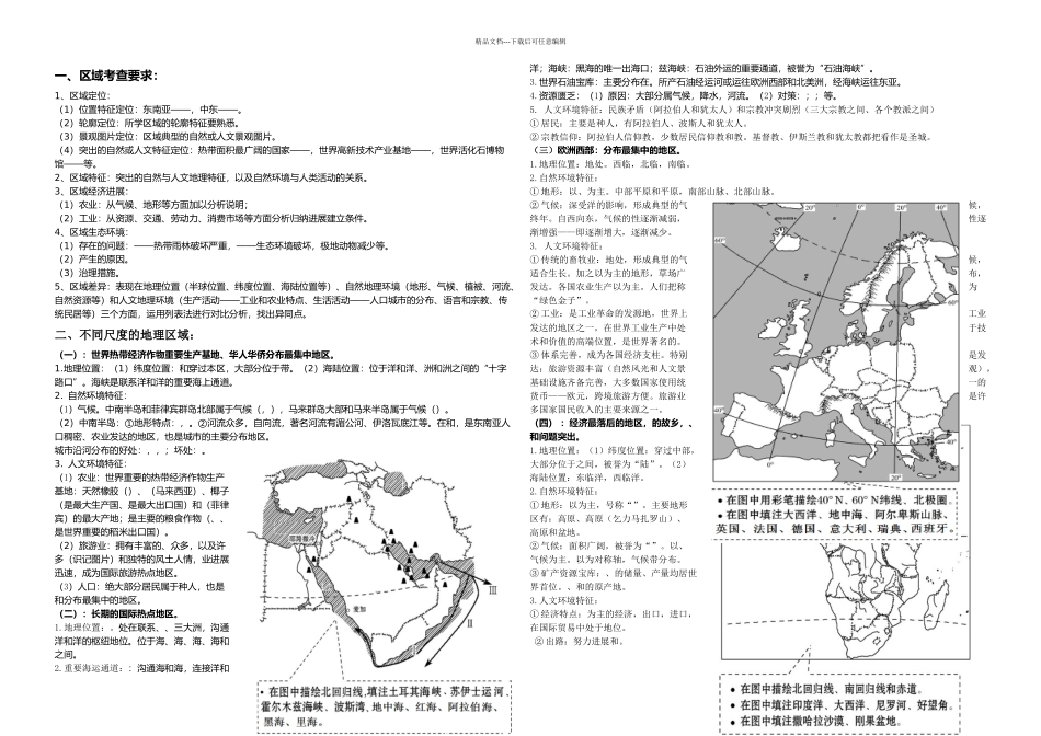人教七下初中地理复习提纲填空练习无答案_第1页