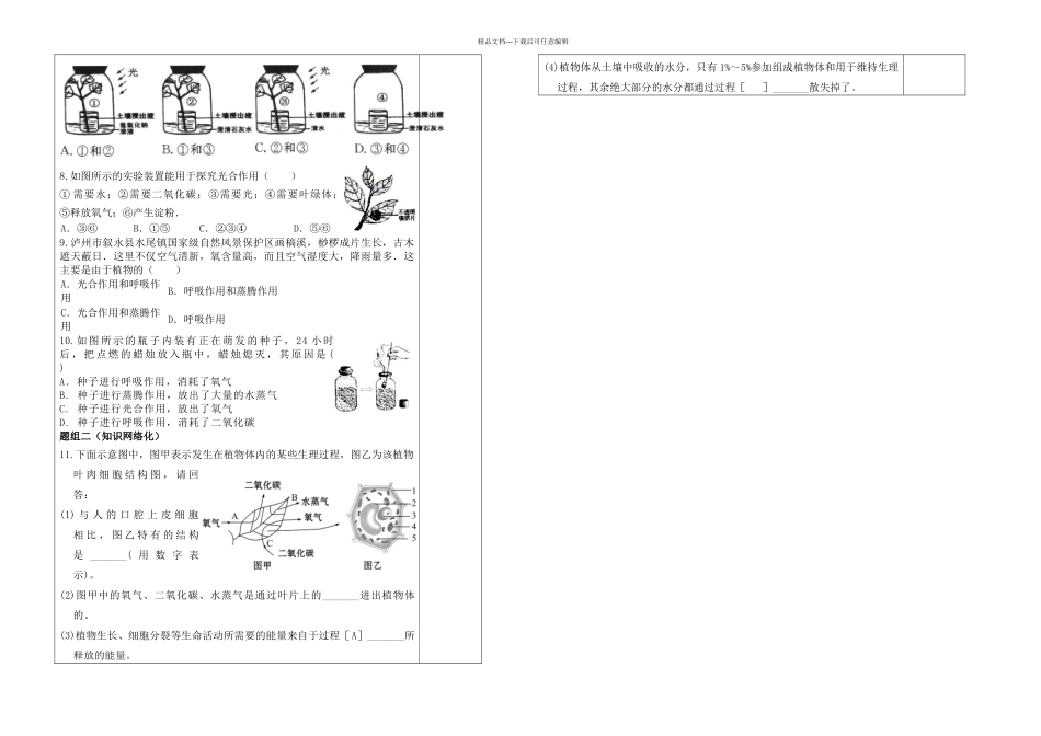 人教七年级上册中考复习专题四绿色植物的三大生理作用导学案无答案_第2页