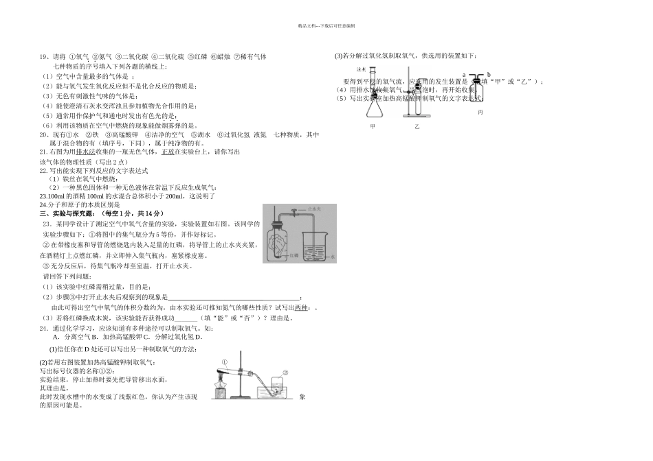 人教九年级化学上册同步测试题_第2页