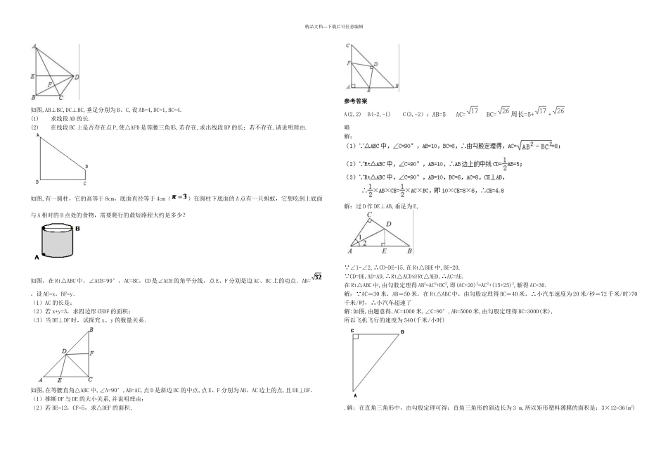 人教八年级数学下册勾股定理解答题专项复习含答案_第2页