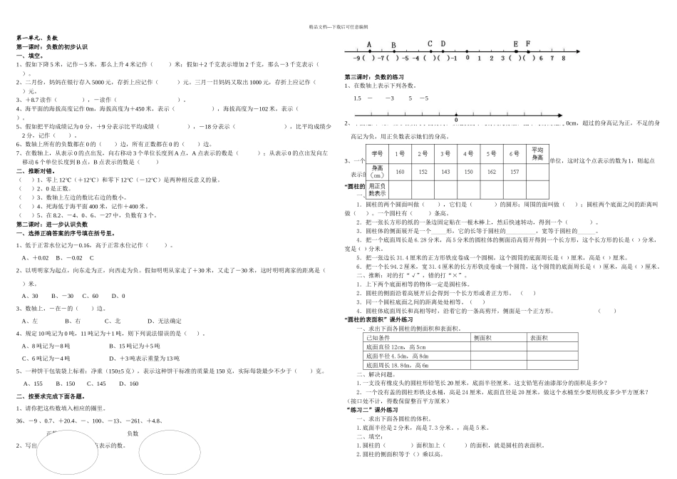 人教六年级数学下学期练习题精选学生用_第1页