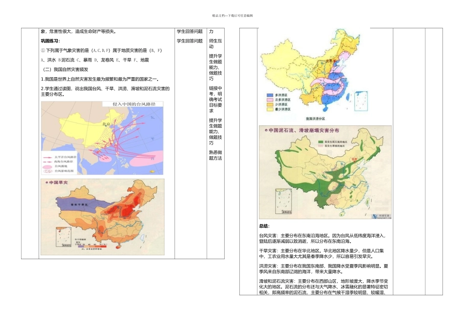 人教初中地理八上专题复习自然灾害复习课表格教学设计_第2页