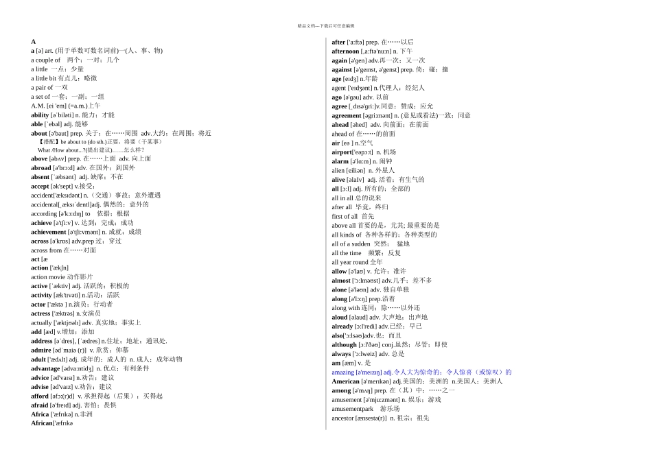 人教初中英语单词带音标字母_第1页