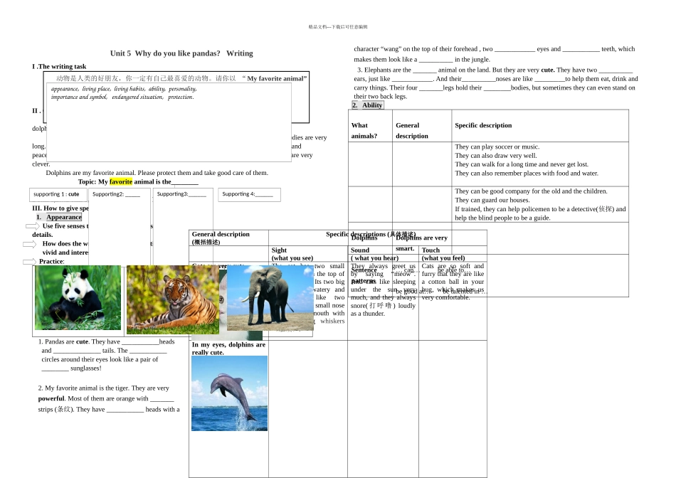 人教新目标七年级下册UnitWhydoyoulikepandasWriting写作学案_第1页