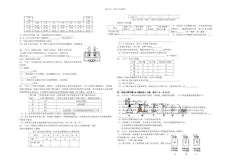 人教本九年级化学上册月考试题次月考_第2页