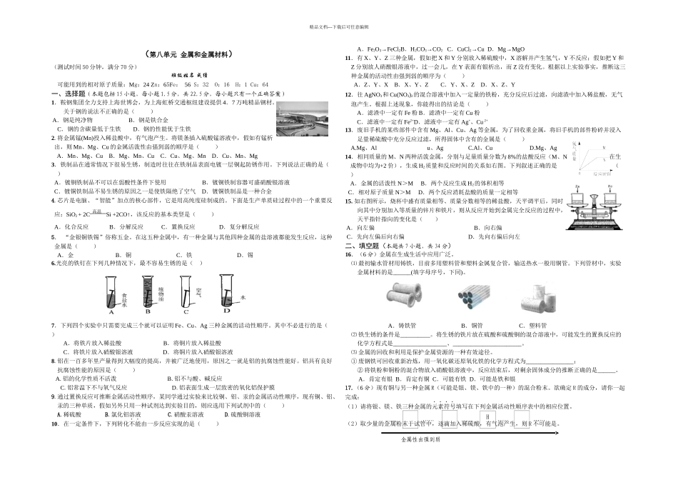 人教本九年级化学下册单元测试_第1页
