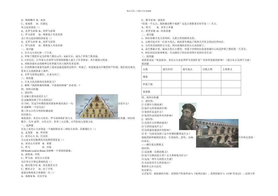 人教本历史九年级上册单元测试_第2页