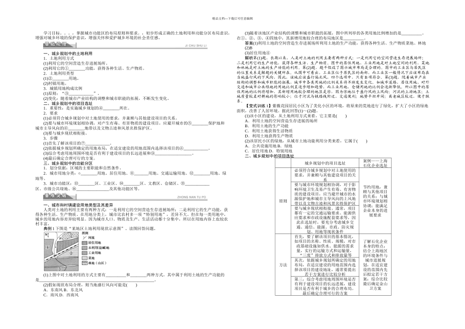 人教本地理选修四城乡土地应用与功能分区学案_第1页