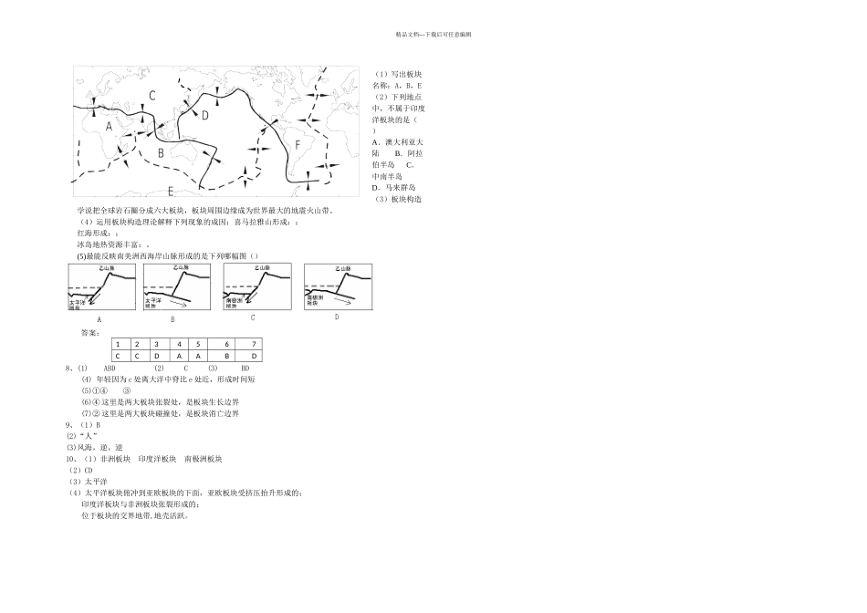 人教本地理选修海底地形的形成同步测试_第2页