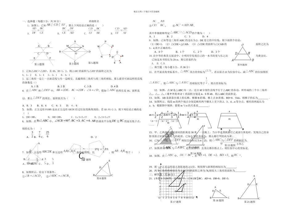 人教本数学九下相似单元测试六_第1页