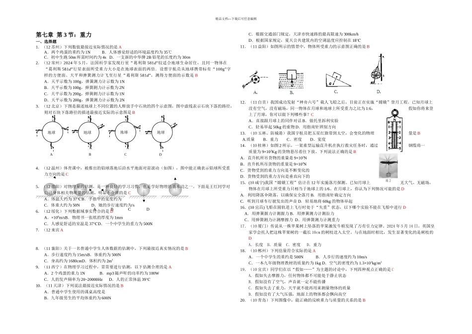 人教本物理八下重力随堂练习_第1页