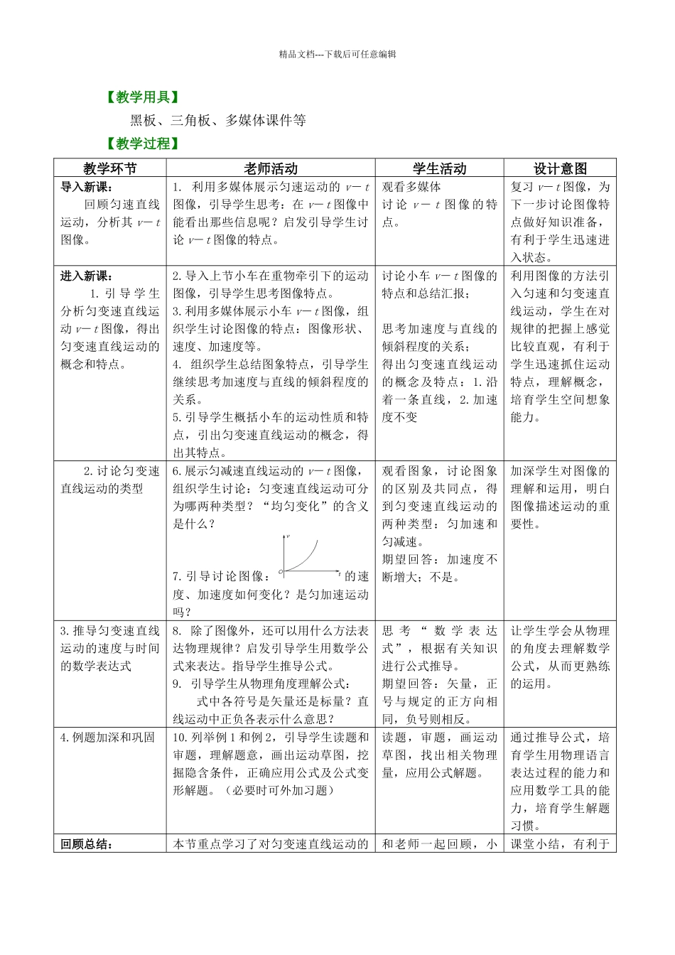 人教版必修一2.2《匀变速直线运动的速度与时间的》WORD教案5_第2页