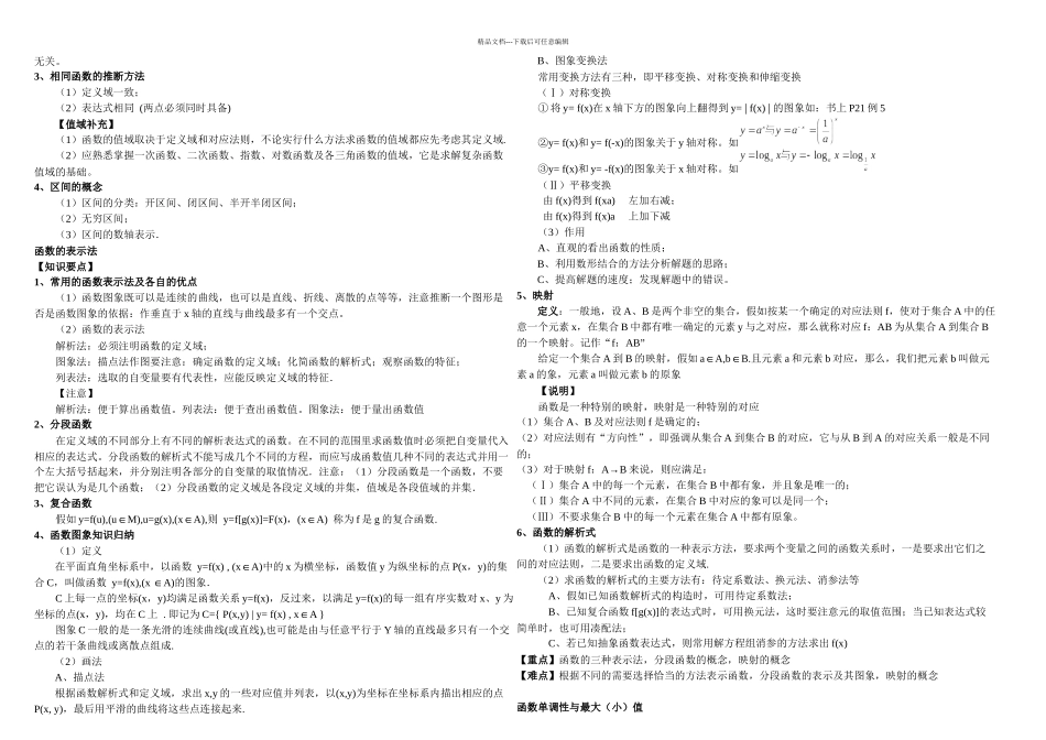 人教高中数学必修一知识点与重难点_第2页