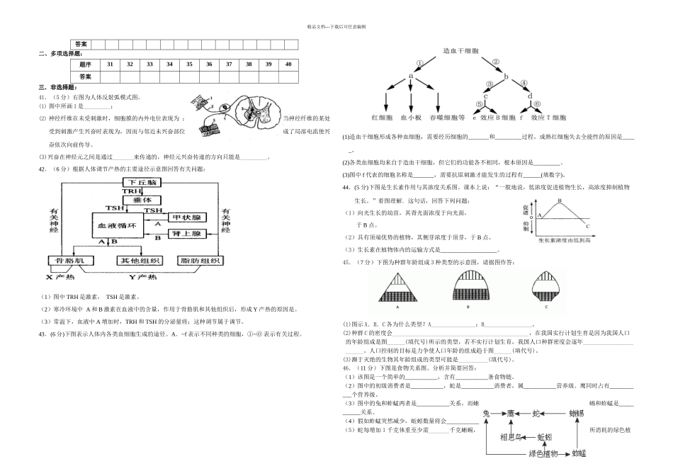 人教高中生物必修稳态与环境测试题含答案_第3页
