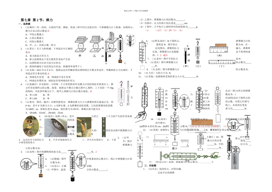人民教育出物理八下弹力随堂练习_第1页