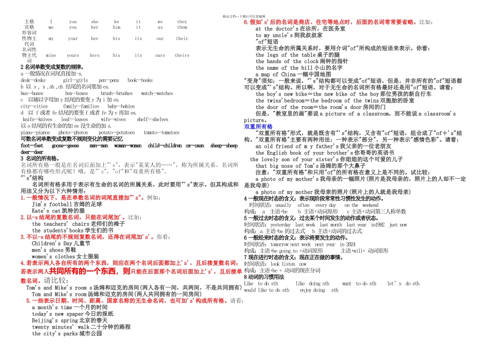 人称代词的主宾格形容词性物主代词和名词性物主代词_第1页