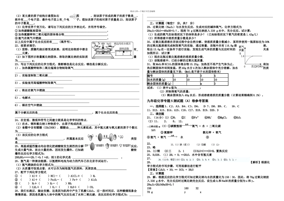 仁爱本九上专题化学变化及其表示单元测试卷_第2页