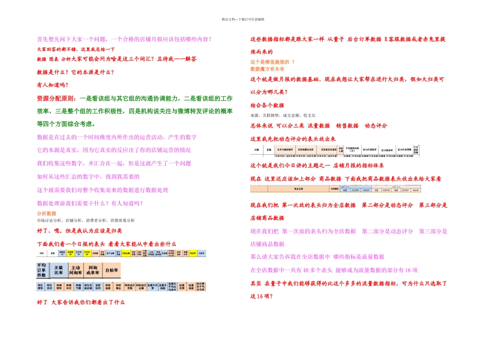 今天要跟大家分享的是店铺的数据月报撰写和一些数据分析的个人见解_第1页