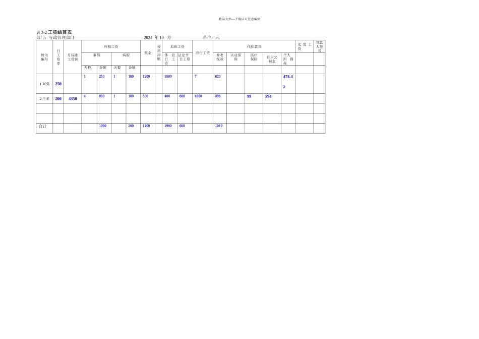 企业会计岗位实训答案职工薪酬岗位实训_第3页