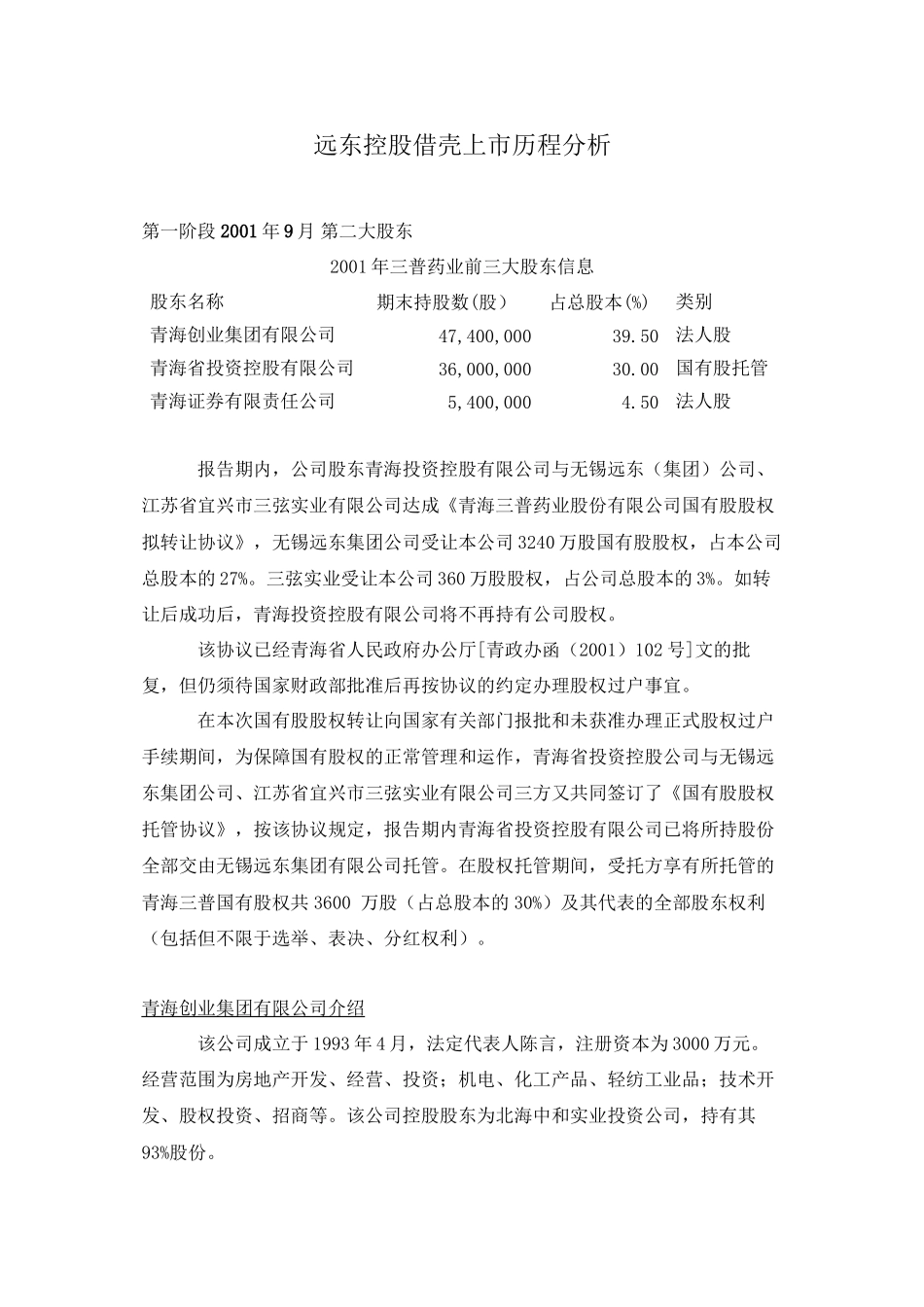 【三普药业】远东线缆借壳上市历程_第1页