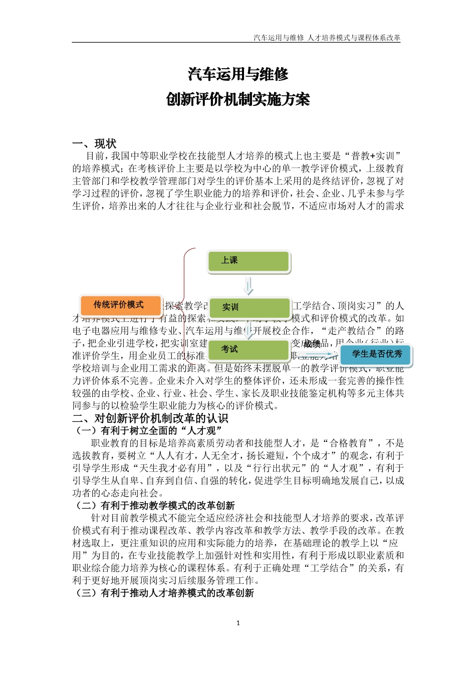 01-汽车运用与维修专业多元化评价实施方案_第1页