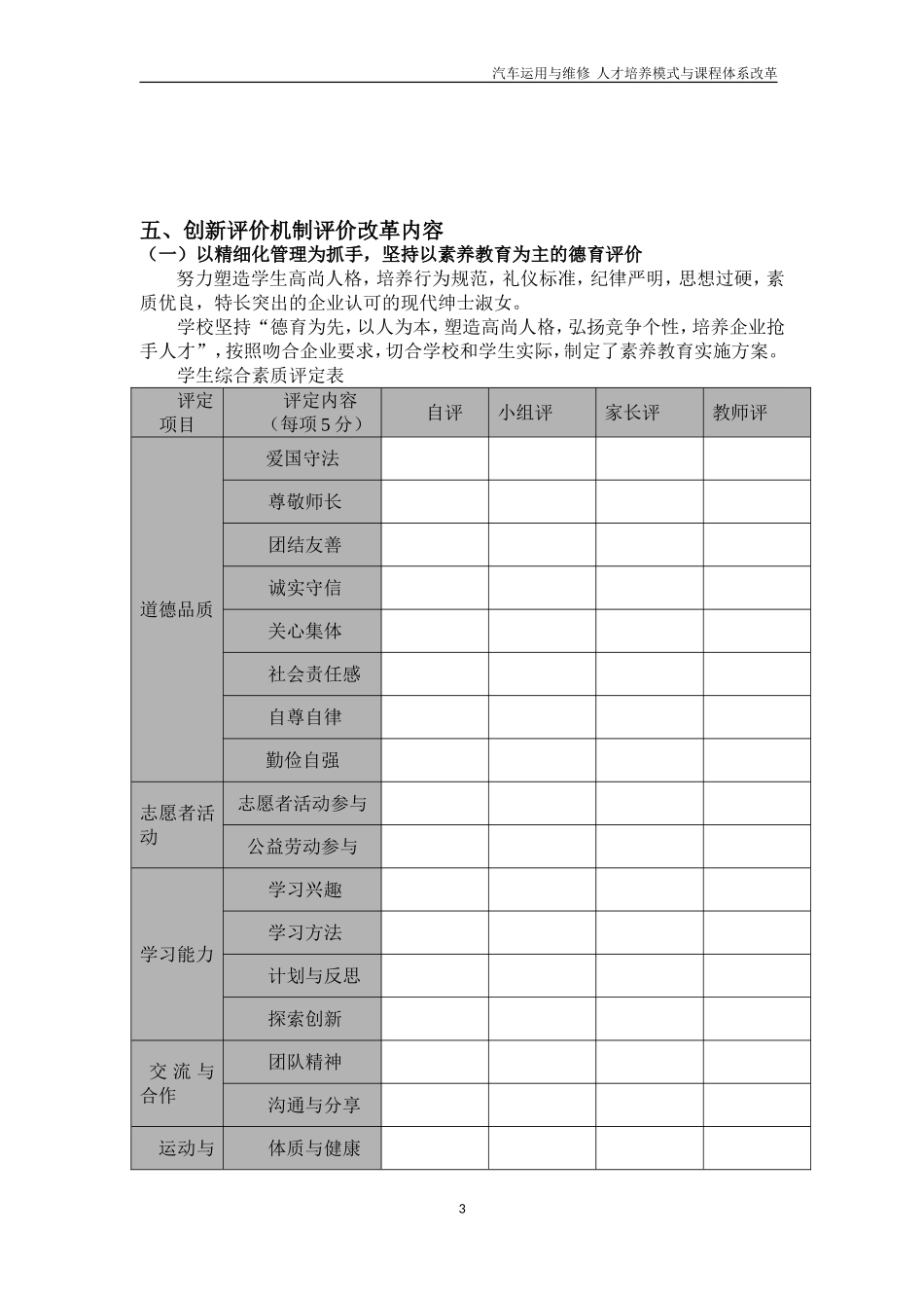01-汽车运用与维修专业多元化评价实施方案_第3页