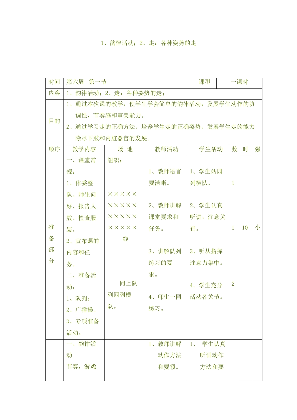 1、韵律活动;2、走：各种姿势的走_第1页