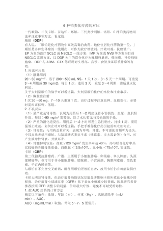 6-种铂类化疗药的对比