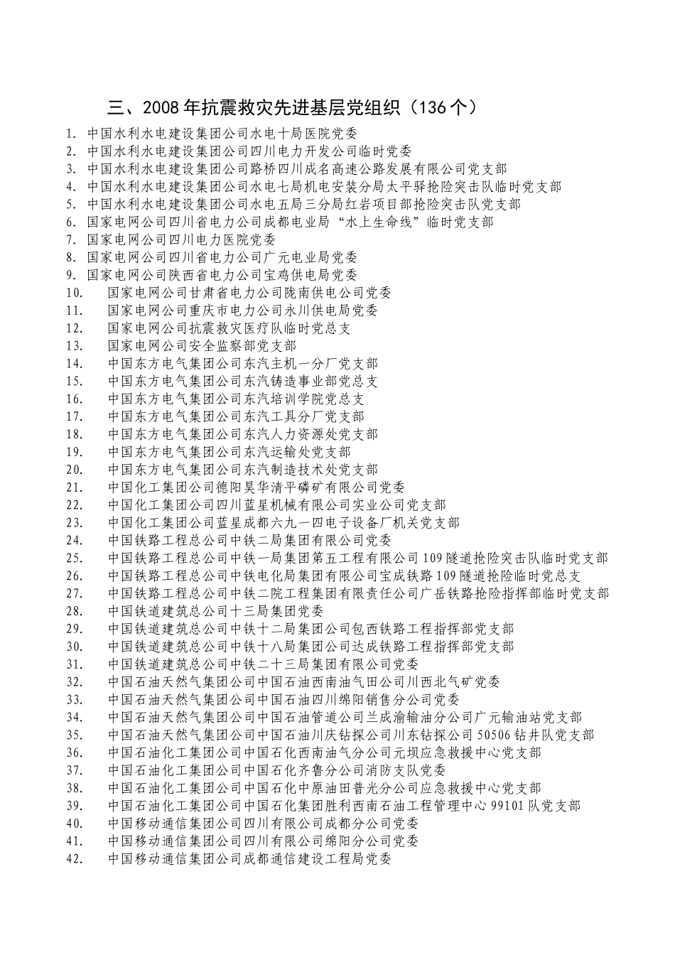 2008年抗震救灾先进基层党组织136个_第1页