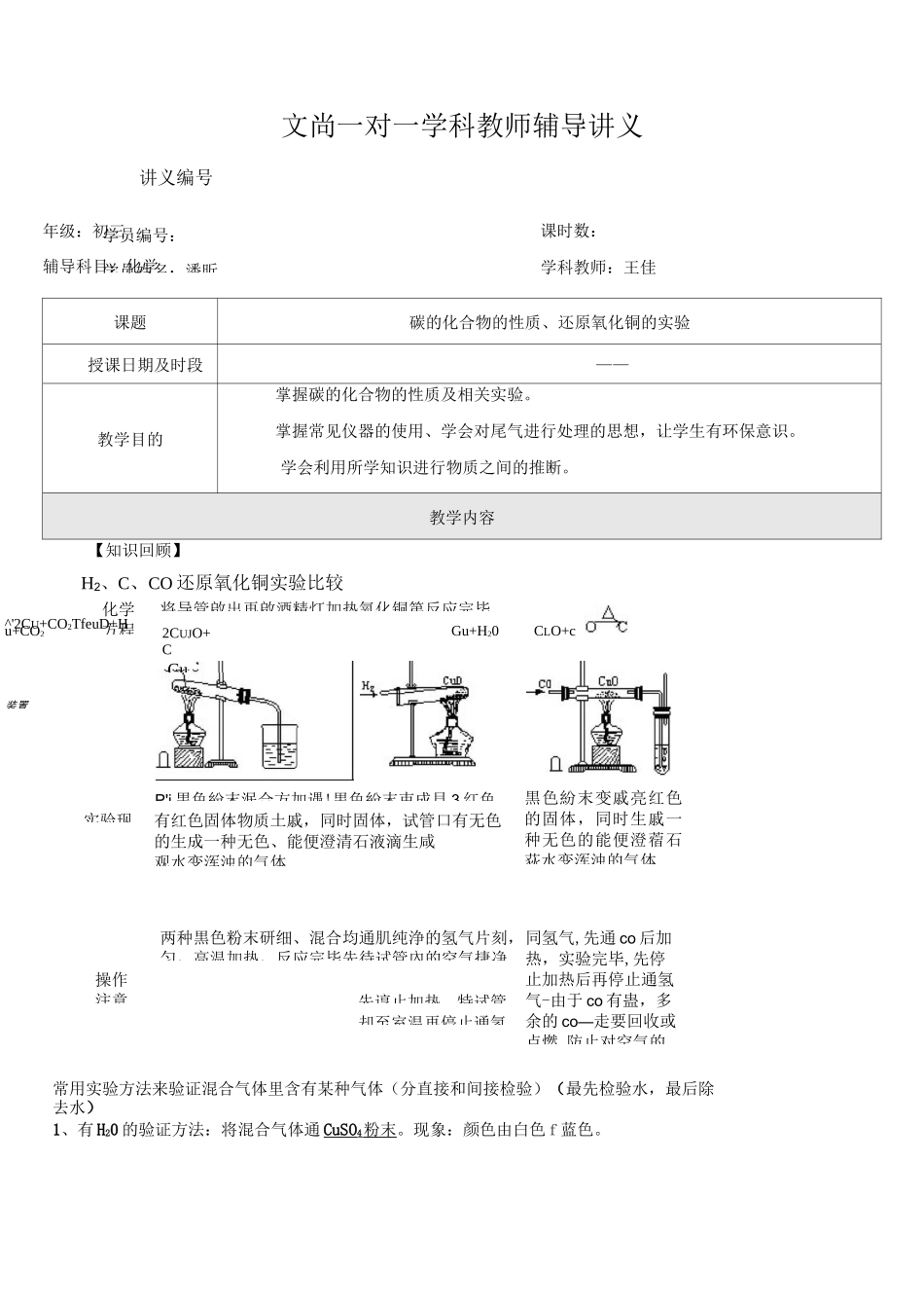 初三化学(氧化铜的还原)讲义_第1页