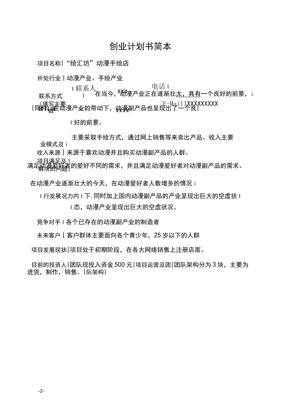 动漫手绘店创业计划书剖析_第2页
