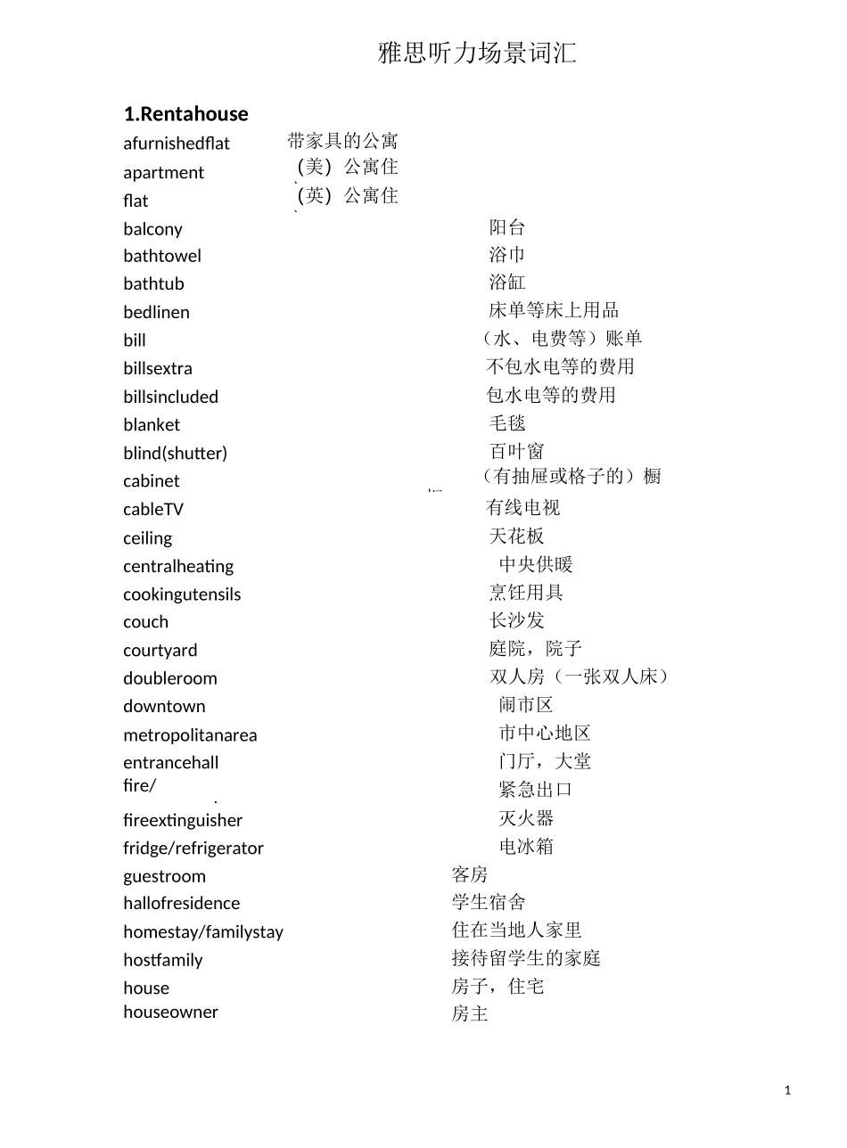 雅思听力场景词汇大全_第1页