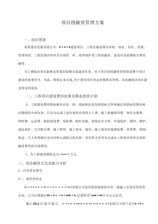 项目投融资管理方案