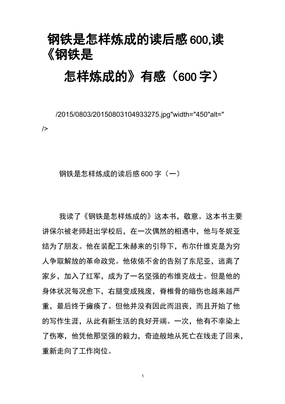 钢铁是怎样炼成的读后感600,读《钢铁是怎样炼成的》有感(600字)_第1页