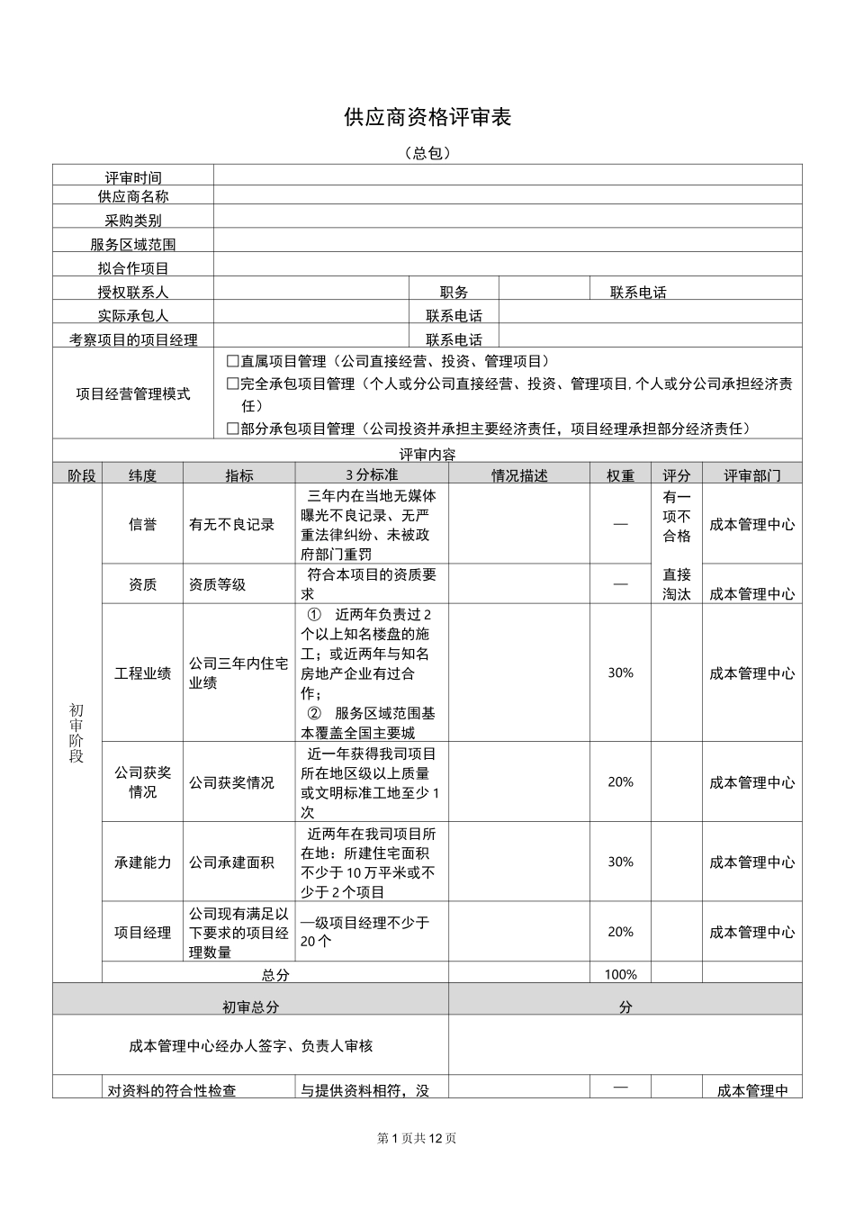 招标 采购 供应商资格评审表_第1页