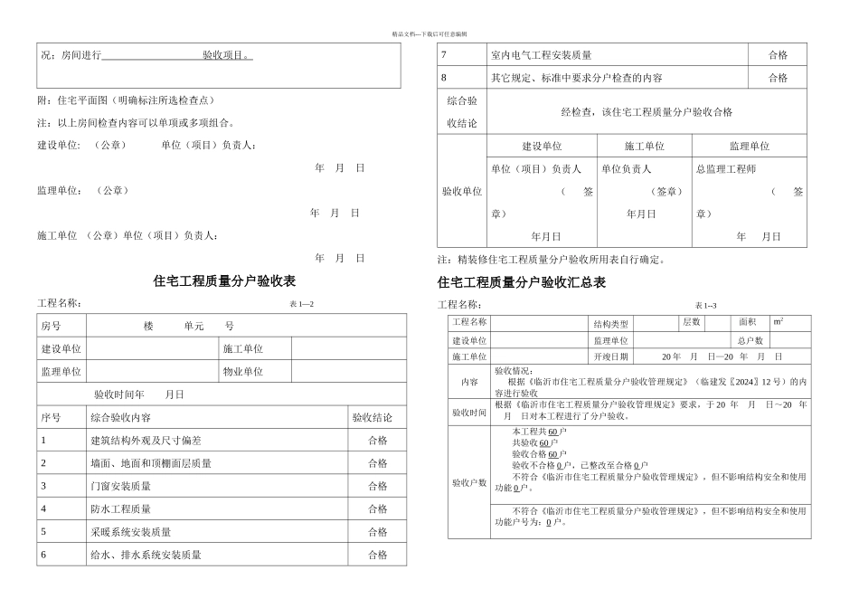 住宅工程质量分户验收内容及表格A_第3页