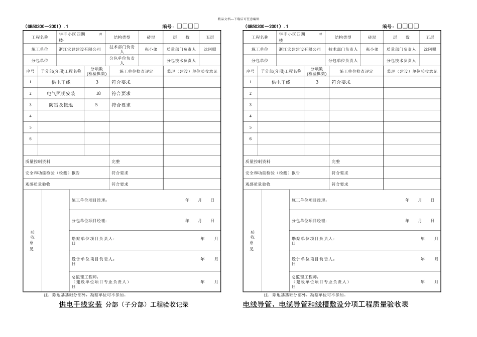 供电干线电气照明防雷接地分部分项工程质量验收记录_第1页