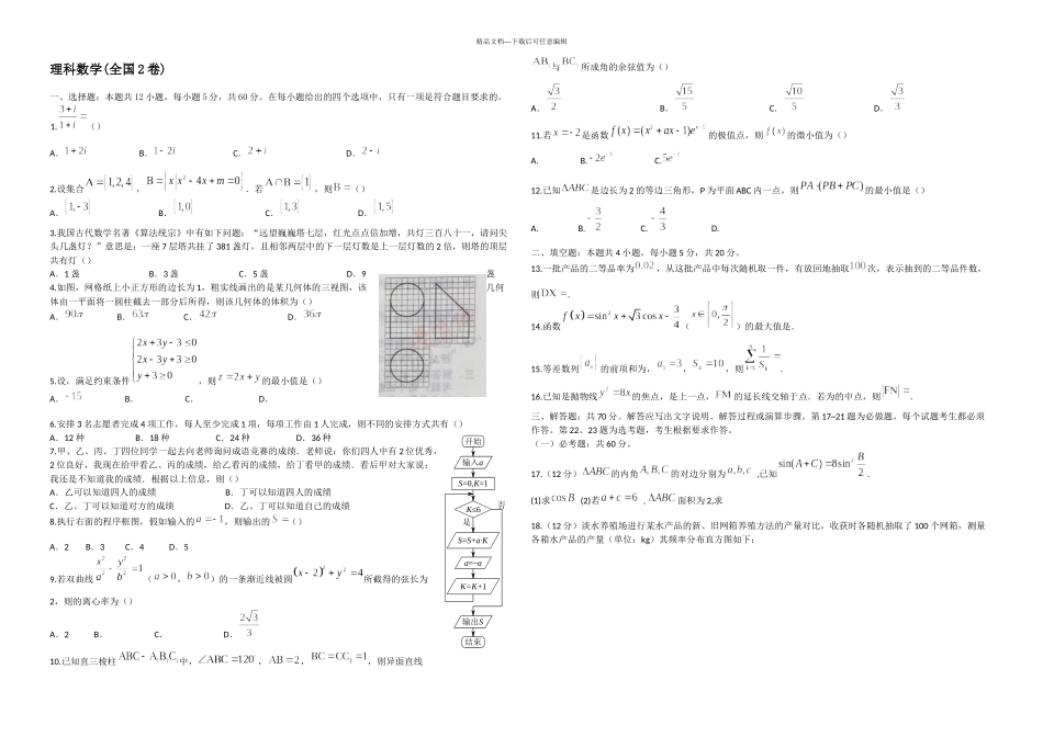 全国二卷理科数学高考真题及答案_第1页