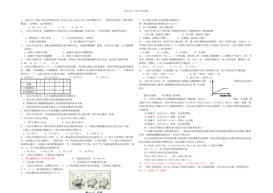 全国各地中考化学试题汇编金属和金属材料_第1页