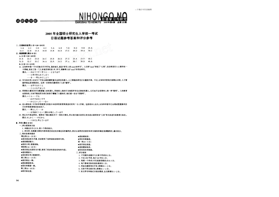 全国硕士研究生入学统一考试日语试题_第1页